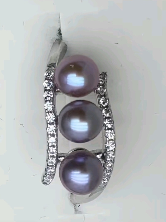 Jewelry - Sterling Silver Triple Lavender Pearl Ring with Cubic Zirconia Accents